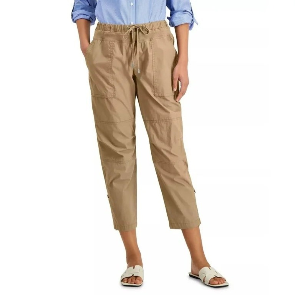 545. Nautica Jeans Co. Women's Brown Cargo‎ Pants L Petite Crop Roll-Tab. Small